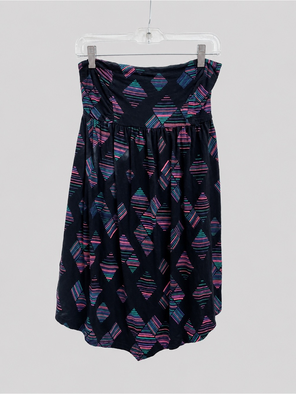 Roxy Black Strapless A-Line Skirt with Blue & Pink Geometric Print